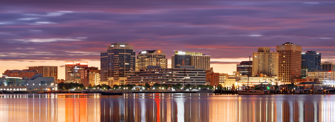 norfolk skyline at dusk downtown norfolk skyline at dusk