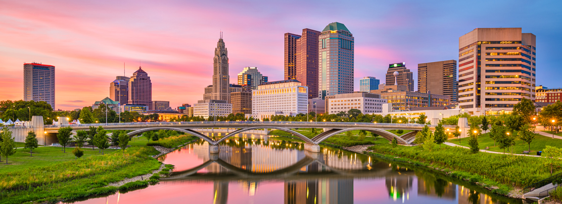 columbus skyline at dusk downtown columbus skyline at dusk